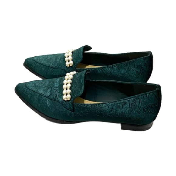MARC FISHER Kneel Loafer Flats Dark Green Velvet Womens Size 6.5 Whimsigoth NWOB - Picture 4 of 6